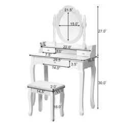 Costway White Vanity Wood Makeup Dressing Table Stool 3 Drawer -Costway GUEST ad278840 dc08 4d1f bae6 e5d9d67cb48f