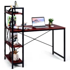 Costway 47.5'' Compact Computer Desk With 4-Tier Storage Bookshelves For Home Office -Costway GUEST ad76e0d6 9c1b 483c ba4a 5ea908b9d54f