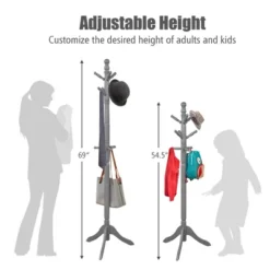 Costway Coat Rack Wooden Hall Tree 2 Adjustable Height W/ 9 Hooks WalnutBlack Grey -Costway GUEST ad9c5aae ac51 47ef 8328 3d4f0716906a