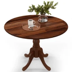 Costway Rustic Dining Table Wooden Dining Table With Round Tabletop & Curved Trestle Legs Natural/Walnut -Costway GUEST adc85503 f965 4d1e ad7a 8ea07bb8e558