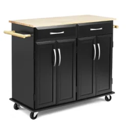 Costway Rolling Kitchen Trolley Island Black Cart Wood Top Storage Cabinet Utility W/ Drawers -Costway GUEST adc87625 b171 4c6f a98d 9bed04622e93