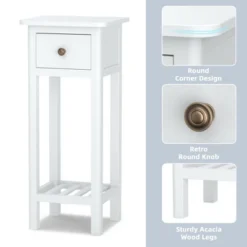 Costway 2PCS 2 Tier End Bedside Sofa Side Table With Drawer Shelf Acacia Wood Nightstand White -Costway GUEST adfdca6e 7aa4 4410 812e d5bf815a85e6
