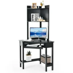 Costway Corner Computer Desk Triangle Study Desk W/ Hutch & Keyboard Tray -Costway GUEST ae10f9b6 0bd8 414d 8ec1 276dcfa46a3f