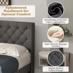 Costway Full/Queen/Twin Size Upholstered Platform Bed Tufted Headboard Mattress Foundation Grey -Costway GUEST ae1867df 25ae 4cc4 889a df7a4a3aa909