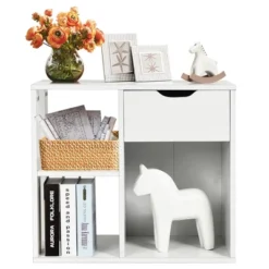 Costway 3-tier Side Table W/Storage Shelf&Drawer Space-saving Nightstand White -Costway GUEST ae21f273 8cdc 4dde a758 707a69addf46