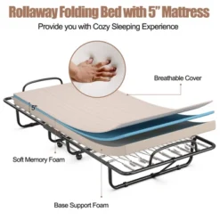 Costway Folding Bed With Memory Foam Mattress Portable Rollaway Guest Cot Memory Foam Beige Made In Italy -Costway GUEST ae4f4082 f4cf 4765 9aff b252befcb438