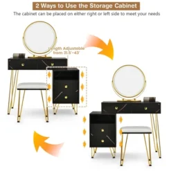 Costway Vanity Table Stool Set Dimmer LED Mirror Large Storage Cabinet Drawer Walnut BlackBrownWhite -Costway GUEST ae89de08 997e 4adf 8de1 36e2331f6fc0