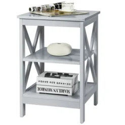 Costway 3-Tier Nightstand End Table X Design Storage Display Shelf Living Room Grey -Costway GUEST aec96a25 76fd 47eb 85ae 1f5799583673