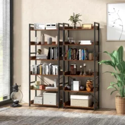 Costway 6-Tier Bookshelf Open Display Shelves Storage Rack Metal Frame With 4 Hooks Rustic -Costway GUEST aedb2139 3b6c 4a3b 9a94 3fe2b7aab92f