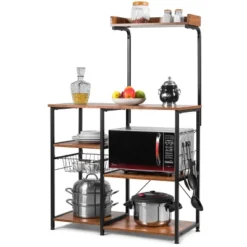 Costway 4-Tier Vintage Kitchen Baker's Rack Utility Microwave Stand W/ Basket & 5 Hooks 25 Costway 4-Tier Vintage Kitchen Baker's Rack Utility Microwave Stand W/ Basket & 5 Hooks -Costway GUEST aee2dec8 b809 43d2 bb7e 9e581afd55ab