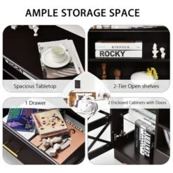 Costway Glass Door TV Stand Entertainment Center W/ Drawer Storage Shelves Brown -Costway GUEST aef7eee8 1586 42a9 acb5 07d8bcccea36