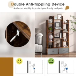 Costway Industrial Bookshelf Rustic Wooden Shelf Organizer With 2 Non-woven Fabric Drawer -Costway GUEST af0eea48 82ae 40d3 b81f f3ae3b28cde8