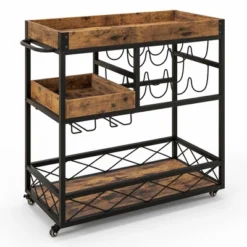 Costway 3-Tier Mobile Bar Serving Cart Liquor Storage Trolley With Removable Tray Wine Rack 19 Costway 3-Tier Mobile Bar Serving Cart Liquor Storage Trolley With Removable Tray Wine Rack -Costway GUEST af192491 268b 4d09 b9f5 654b2bd0f16d
