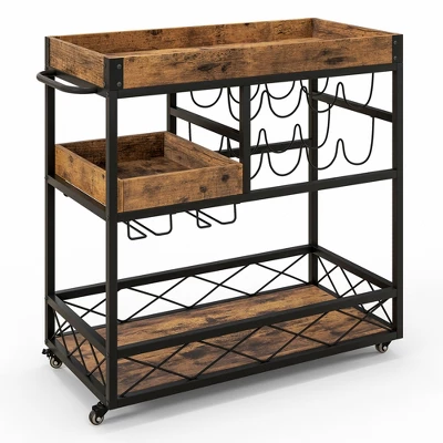 Costway 3-Tier Mobile Bar Serving Cart Liquor Storage Trolley With Removable Tray Wine Rack 11 Costway 3-Tier Mobile Bar Serving Cart Liquor Storage Trolley With Removable Tray Wine Rack - Image 9