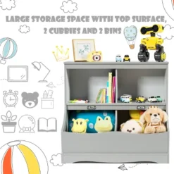 Costway Children's Multi-Functional Bookcase Toy Storage Bin Kids Floor Cabinet GreyWhite -Costway GUEST af256845 65c0 425b 99ce a25e3755f611