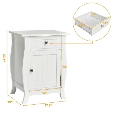 Costway 2PCS Accent End Table With Drawer Storage Cabinet Nightstand White 4 Costway 2PCS Accent End Table With Drawer Storage Cabinet Nightstand White - Image 2