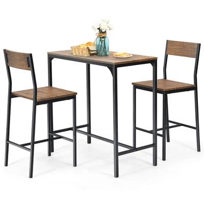 Costway 3PCS Bar Table Set Industrial Counter Height Dining Table Set W/2 Stools 11 Costway 3PCS Bar Table Set Industrial Counter Height Dining Table Set W/2 Stools - Image 9