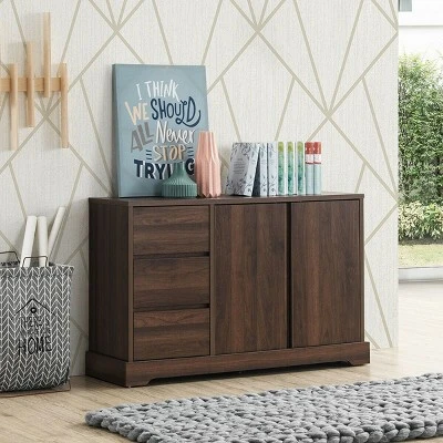 Costway Buffet Sideboard Cupboard Cabinet Console Table W/ 3 Drawers & Adjustable Shelf 4 Costway Buffet Sideboard Cupboard Cabinet Console Table W/ 3 Drawers & Adjustable Shelf - Image 2