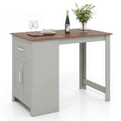 Costway Bar Table 35.5'' Counter Height Dining Table With Storage Cabinet & Drawer Black/Grey -Costway GUEST b00f4c06 d169 4360 9390 7951d1b4f6d7