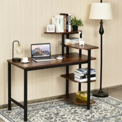 Costway Computer Desk Writing Study Table With Storage Shelves Home Office Rustic Brown -Costway GUEST b016b2ff daf4 440c a1bb 7083c227853d