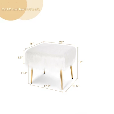 Costway Faux Fur Vanity Stool Square Furry Ottoman W/ Golden Metal Legs 3 Costway Faux Fur Vanity Stool Square Furry Ottoman W/ Golden Metal Legs