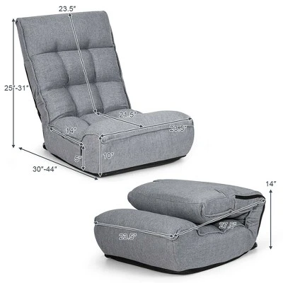 Costway 4-Position Floor Chair Folding Lazy Sofa W/Adjustable Backrest& Headrest Gray 3 Costway 4-Position Floor Chair Folding Lazy Sofa W/Adjustable Backrest& Headrest Gray