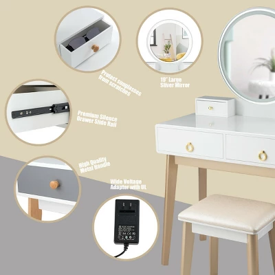 Costway Vanity Table 3 Color Lighting Modes MakeUp Stool Jewelry 9 Costway Vanity Table 3 Color Lighting Modes MakeUp Stool Jewelry - Image 7