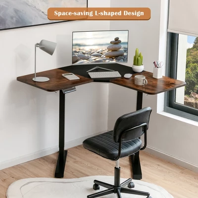 Costway L Shaped Electric Adjustable Standing Desk W/ Controller 2 Hooks BlackRustic 5 Costway L Shaped Electric Adjustable Standing Desk W/ Controller 2 Hooks BlackRustic - Image 3