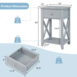 Costway Bedside Sofa End Table Nightstand With Drawer For Living Room Bedroom Grey/Black/White -Costway GUEST b04a90b5 a497 4a22 9b68 0c0724f17795