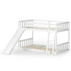 Costway Twin Over Twin Bunk Wooden Low Bed With Slide Ladder For Kids -Costway GUEST b05e2bc3 a7fa 4d0d 845c 4abe0ae7b59f