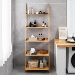 Costway 2 PCS 5-Tier Bamboo Ladder Shelf Wall-Leaning Display Bookcase Storage Rack -Costway GUEST b06435f6 253e 4e3d b0fe a7a7a9c81773