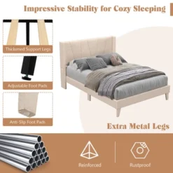 Costway Full/Queen Size Upholstered Bed Frame With Elastic Pockets Mattress Foundation Beige -Costway GUEST b0ce2f59 017d 4c45 ae11 93e291b9bf96