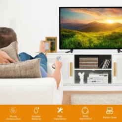 Costway TV Stand Entertainment Media Console W/ 2 Rattan Cabinets & Open Shelves -Costway GUEST b0e04042 5bd6 457a 8907 e17bf261ab90