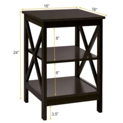 Costway 2 PCS 3-Tier Nightstand End Table X Design Storage Display Shelf Living Room