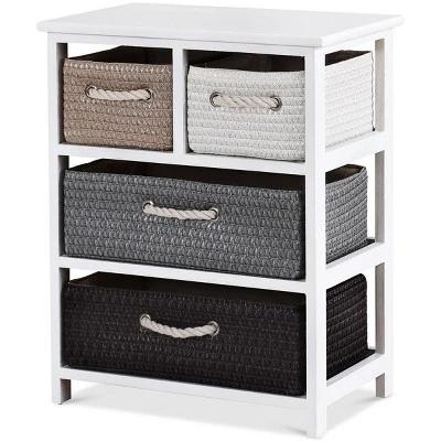 Costway Storage Drawer Unit 4 Woven Basket Cabinet Chest Bedside Table Nightstand 8 Costway Storage Drawer Unit 4 Woven Basket Cabinet Chest Bedside Table Nightstand - Image 6