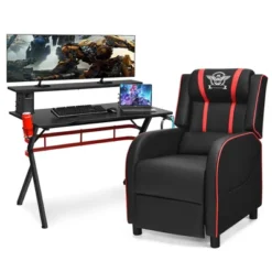 Costway Gaming Desk & Chair Set 48'' Computer Desk & Massage Recliner Chair Black + White/Blue/Pink/Red -Costway GUEST b11fe97e 9b27 4d94 8d7d b86241673d04
