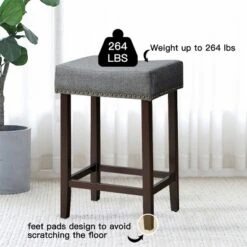 Costway Set Of 2 Nailhead Saddle Bar Stools 24'' Height W/ Fabric Seat & Wood Legs BeigeGray -Costway GUEST b12ad625 419b 42c7 b9b3 9e9092306f28