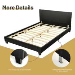 Costway Full Upholstered Platform Bed Frame With Linen/PU Headboard Wood Slat Gray/Black -Costway GUEST b1d9f500 dde7 40c0 9b8a c37ffb82fc1e