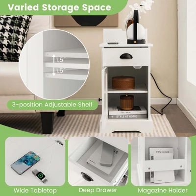 Costway Side End Table Nightstand With Charging Station Storage For Living Room Bedroom 9 Costway Side End Table Nightstand With Charging Station Storage For Living Room Bedroom - Image 7