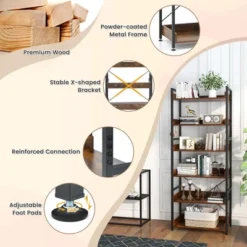 Costway 6-Tier Bookshelf Open Display Shelves Storage Rack Metal Frame With 4 Hooks Rustic -Costway GUEST b20dd93c a641 45a0 9ee8 5967fbcb09b8
