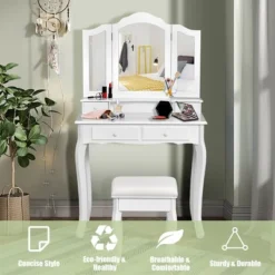 Costway Vanity Makeup Dressing Table Stool 4 Jewelry Wood Desk White -Costway GUEST b2344f79 a51a 4744 ab7e b890d220b504