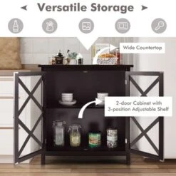 Costway Kitchen Buffet Sideboard Storage Cabinet W/Glass Doors & Adjustable Shelf WhiteBrown -Costway GUEST b264347d 3677 46c4 8273 ad4f40729757