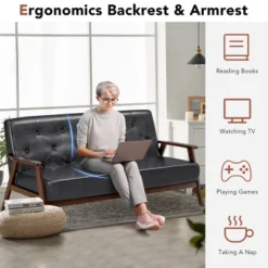 Costway 3-Seater Sofa PU Leather Sofa Couch W/ Rubber Wood Legs & Button Tufted Back -Costway GUEST b29b171b 5bb0 4942 af31 fa24a5d4f8a0