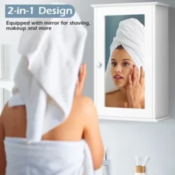 Costway Bathroom Wall Medicine Cabinet Single Mirror Door Cupboard Storage Wood Shelf White -Costway GUEST b2a4113f c3aa 4301 8cde f7853019d616
