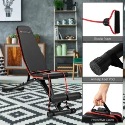 Costway Foldable Weight Bench Multifunctional Dumbbell Gym Bench W/Elastic Ropes -Costway GUEST b2b8af9f 397c 4afa 96a0 65e40a95f4d0