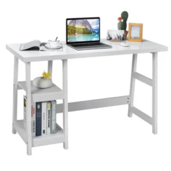 Costway Trestle Computer Desk Home Office Workstation W/Removable Shelves Vintage BlueWhite -Costway GUEST b31c079e db57 4f49 b6bd e71db7b99814