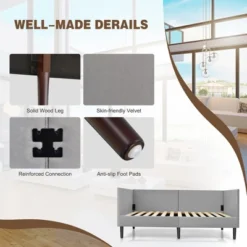 Costway Twin Daybed Upholstered Linen Wooden Sofa Bed Frame Heavy Duty Living Room Grey -Costway GUEST b32b9eb1 a843 430a ba0e e508ad1909ce