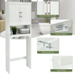 Costway Over The Toilet Space Saver Bathroom Organizer W/ Storage Cabinet & Shelf White -Costway GUEST b35368cc 6f2a 4686 b1f8 faf43e876032