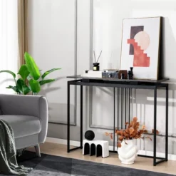 Costway Console Entrance Couch Table Narrow Faux Marble Top For Living Room, Hallway