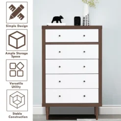 Costway 5 Drawer Dresser Wood Chest Of Drawers Storage Freestanding Cabinet Organizer -Costway GUEST b3ead3c8 0137 4feb b095 89efb4fb1627